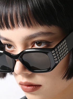 铆钉设计多边形酷炫墨镜UV400防紫外线辐射防晒可配近视太阳眼镜