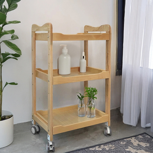 美容车小推车美容院专用皮肤管理实木三层工具车原木色置物架子