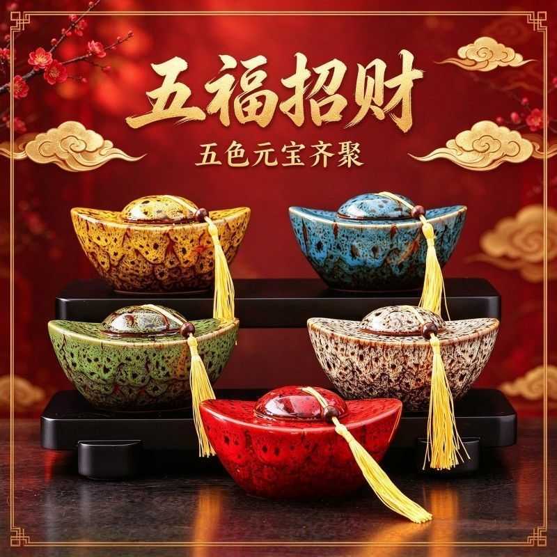 窑变釉元宝罐创意陶瓷茶叶罐平安