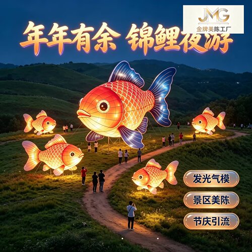 2026中秋大型锦鲤充气气模定制防水发光吉祥鱼景区夜游氛围造景