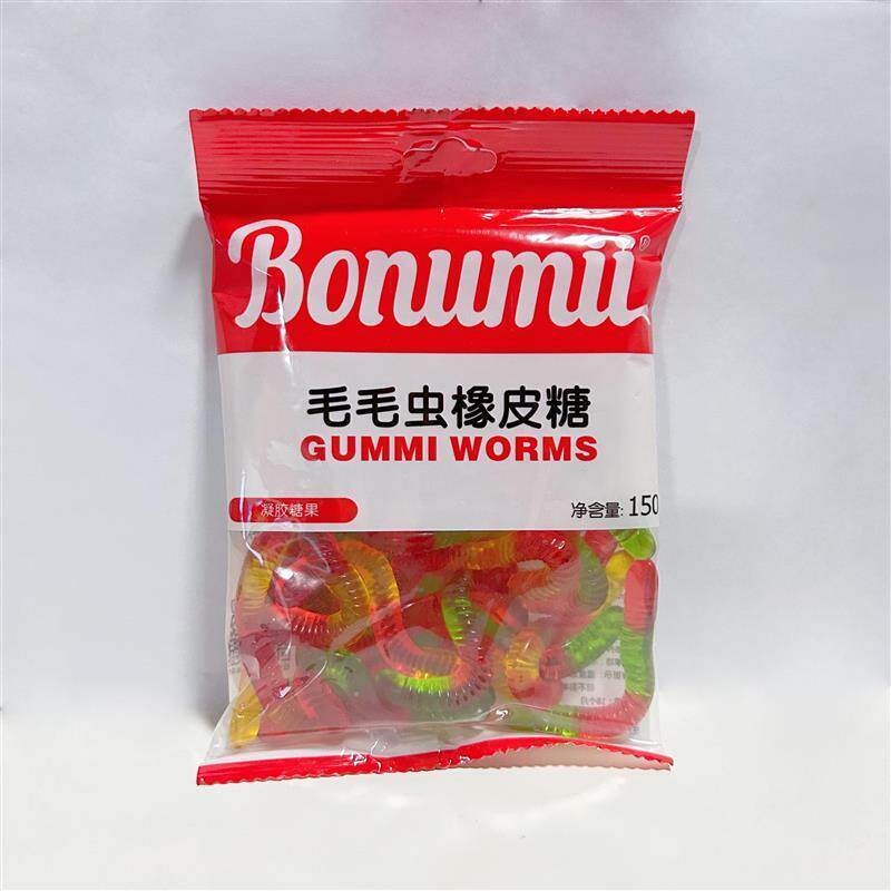 新货新货宝奴咪软Q糖酸砂彩虫毛毛虫小熊150g橡皮糖qq果味糖软糖