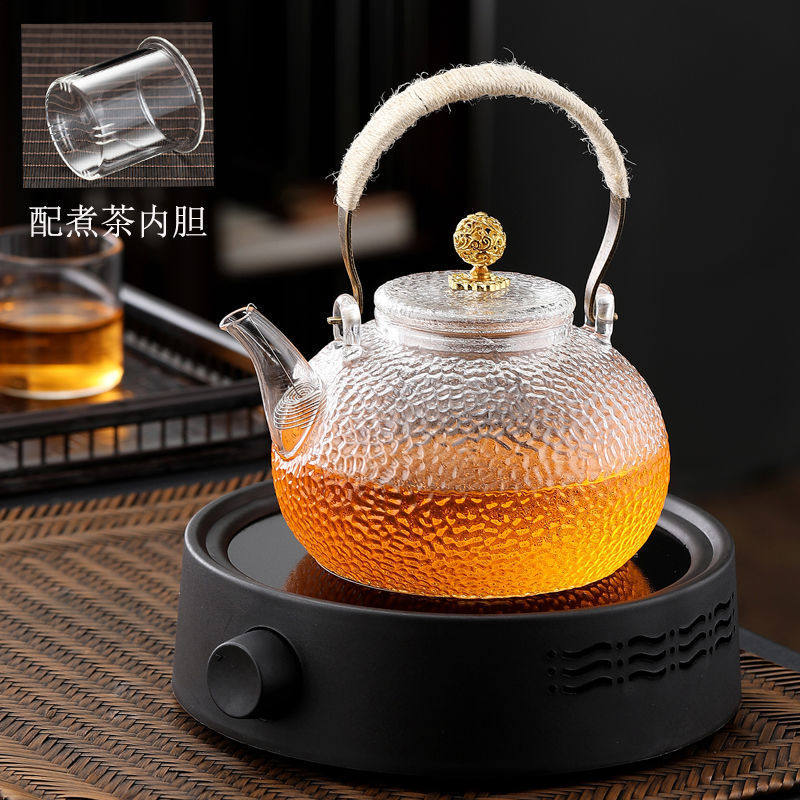 煮茶电陶炉 煮茶器锤纹玻璃炉提梁壶烧水泡茶养生壶套装
