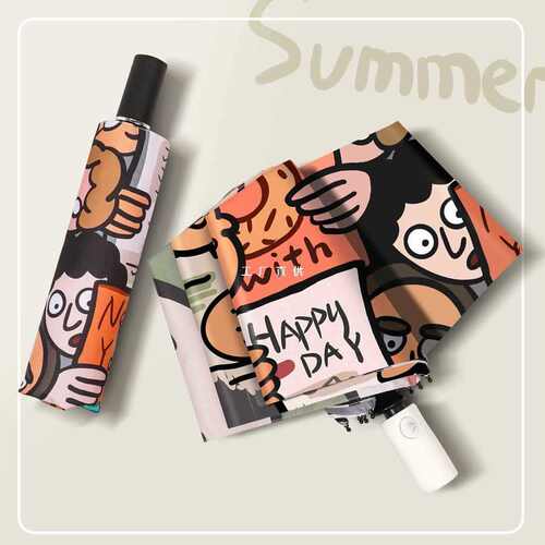 自动雨伞女晴雨两用折叠太阳伞夏季遮阳防紫外线卡通结实遮阳伞