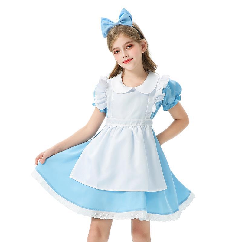 六一儿童服装蓝色爱丽丝女仆装女童舞台表演服Lolita演出服连衣裙