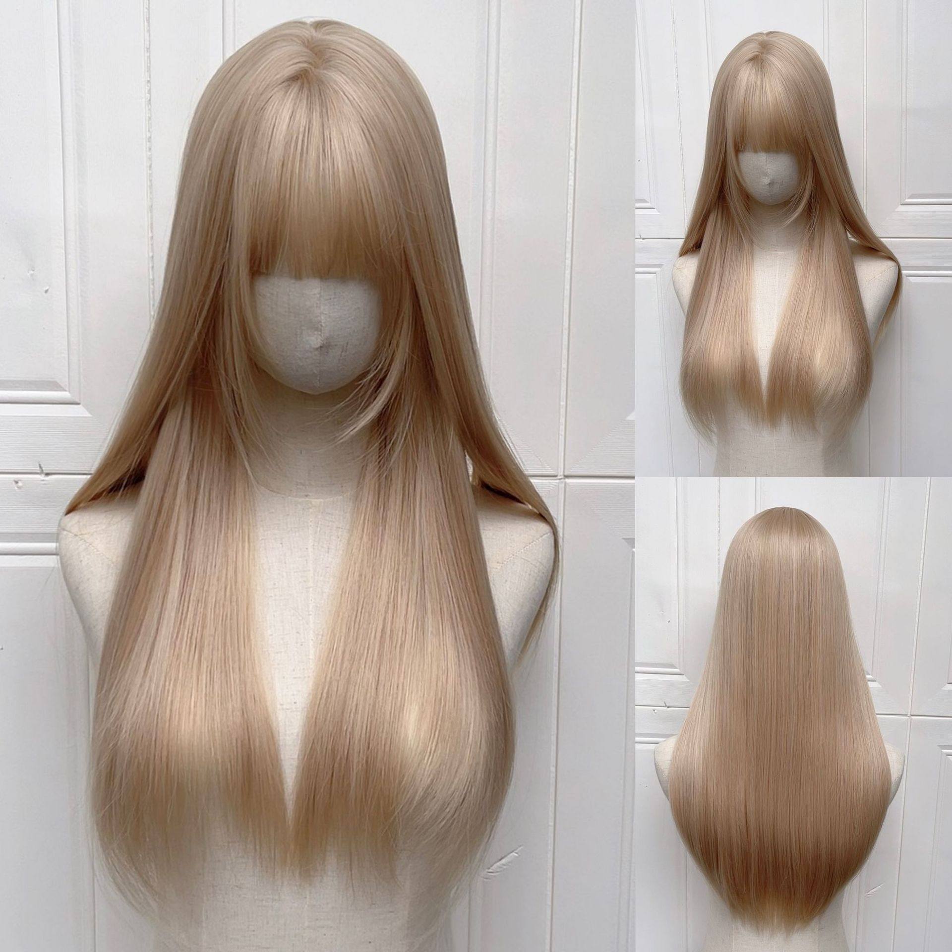 纤韵佳人假发女长发白金色漫画长直发网红齐刘海气质自然全头套式