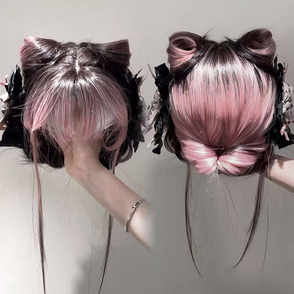 【粉版暹罗猫】假发女长发粉色渐变黑高层次感仿真人长直发全头套