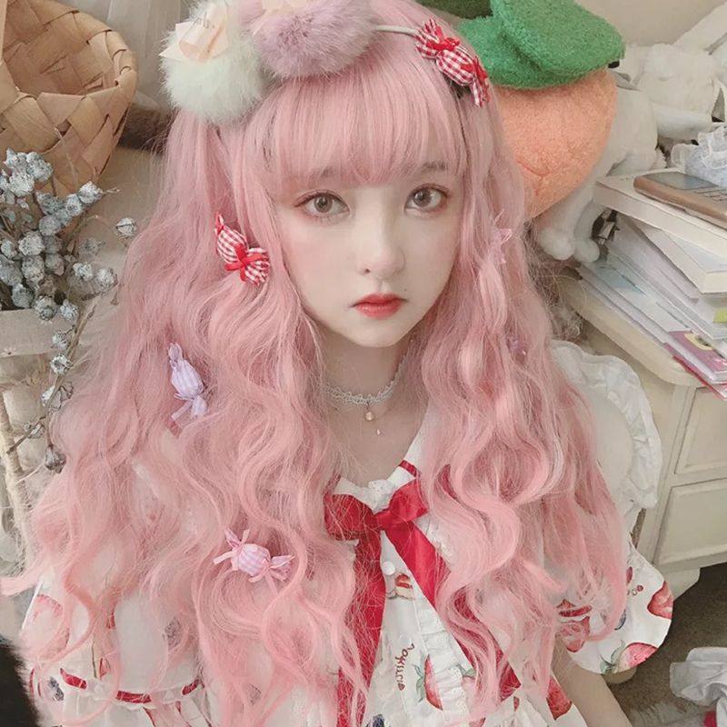 日系原宿假发女长卷发玉米烫洛丽塔甜美可爱空气刘海长发化纤假毛