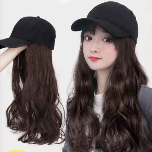 假发女长发鸭舌帽全头套式夏天网红长卷发带假头发帽子一体棒球帽