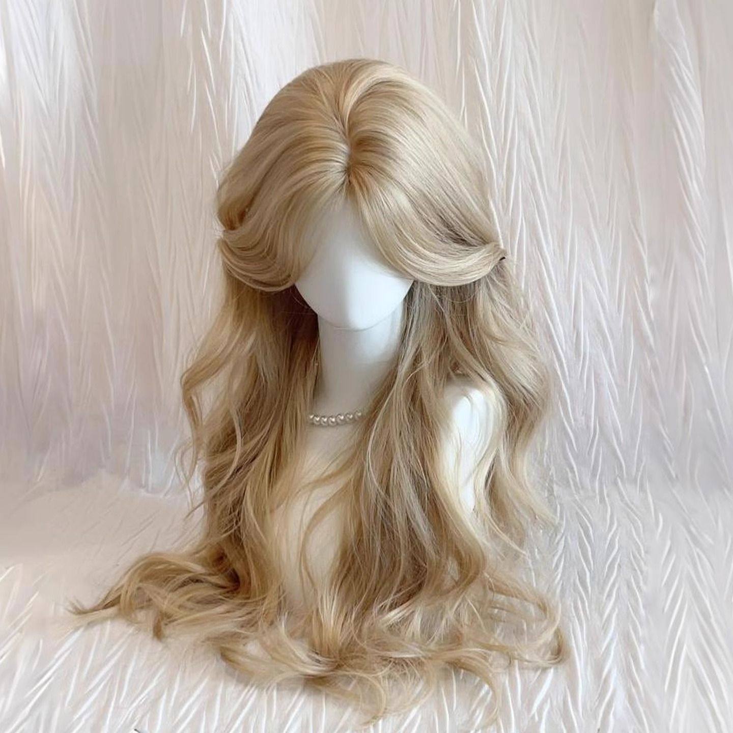 白金假发女韩系氛围感长卷发白金假发中分八字刘海大波浪全头套女