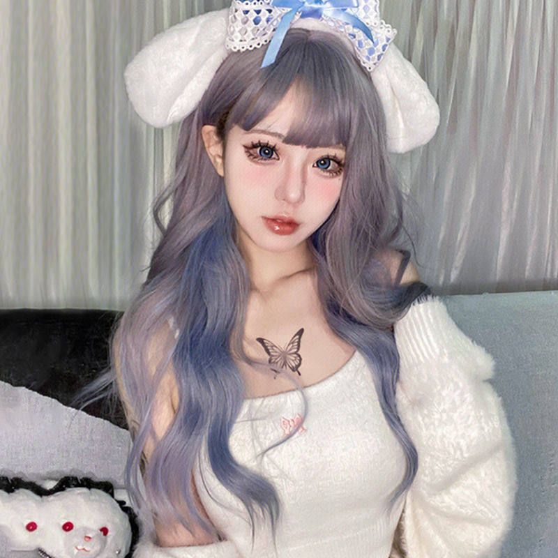 假发女长发网红lolita雾霾蓝自然全头套仿真头皮日常大波浪长卷发