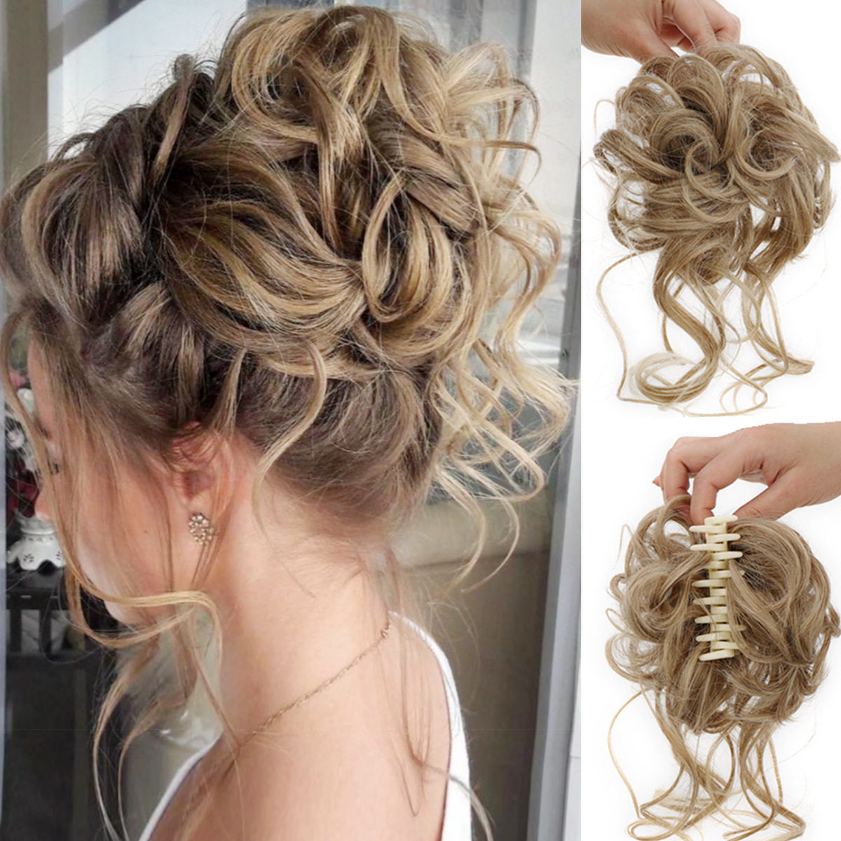 外贸欧美假发发圈发髻凌乱发髻丸子头化纤抓夹舒适日常蓬松现货