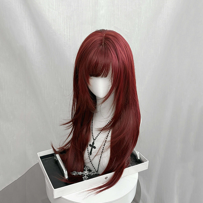 【海后重生日记】齐刘海高层次直发日常显白潮色红色假发全头假发