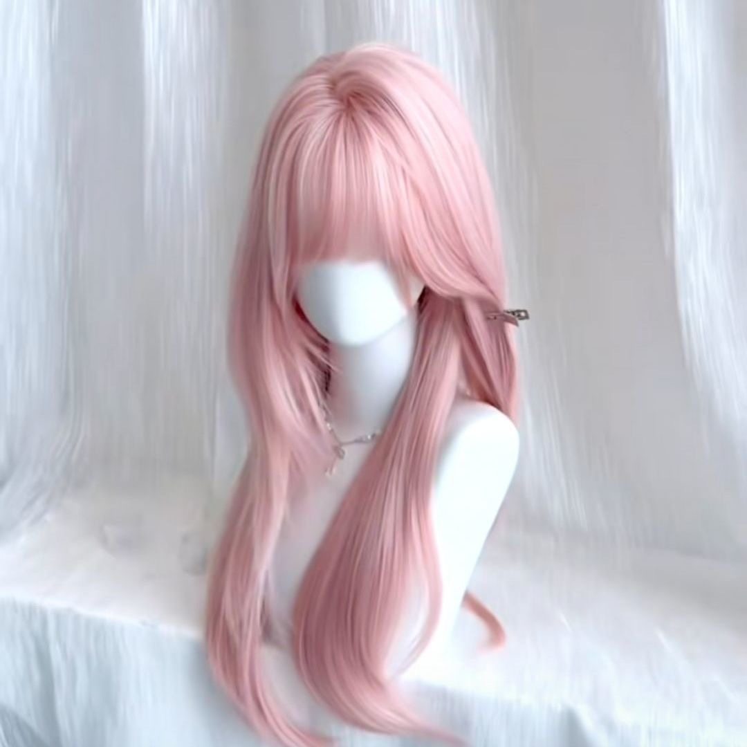 粉色假发女长发全头套女团lolita万用cos长直发齐刘海可爱全头套
