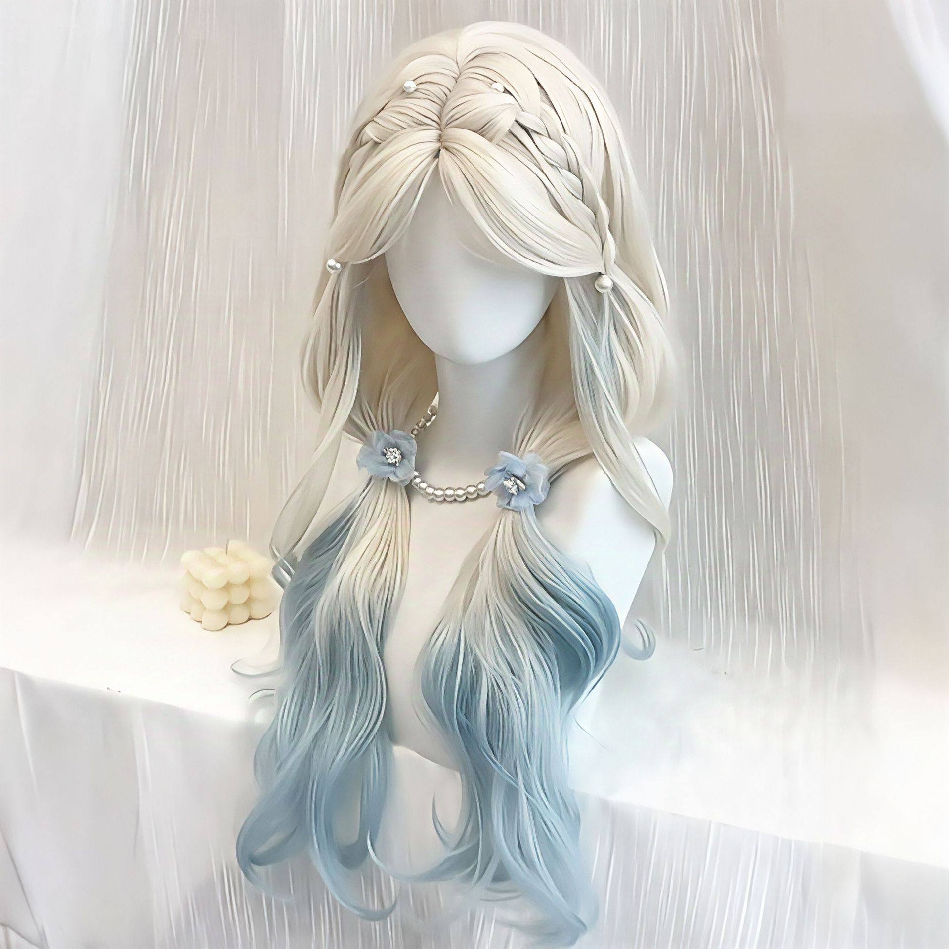 【碎冰冰】假发女白金渐变蓝中分氛围感夏日新款气质长卷发全头套