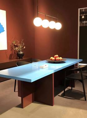 ELIO实木方形多巴胺撞色餐桌设计师个性办公会议桌极简家用书桌