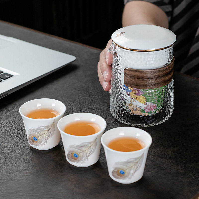 便携式冲茶器玻璃公道快客一壶三杯旅行茶具家用套装商务礼品