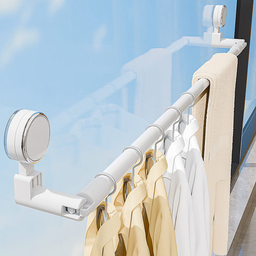 吸盘晾衣杆伸缩晾衣架家用阳台晒被子免打孔晒衣杆飘窗室内外