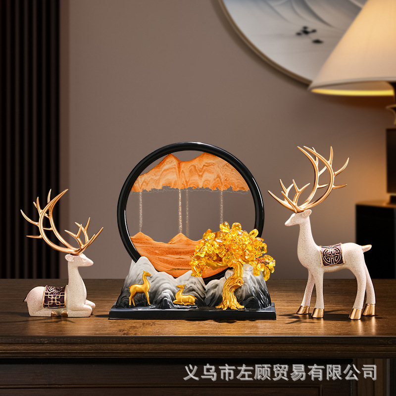 创意摆件发财树流沙画客厅酒柜办公室装饰品乔迁新居礼品开业图片
