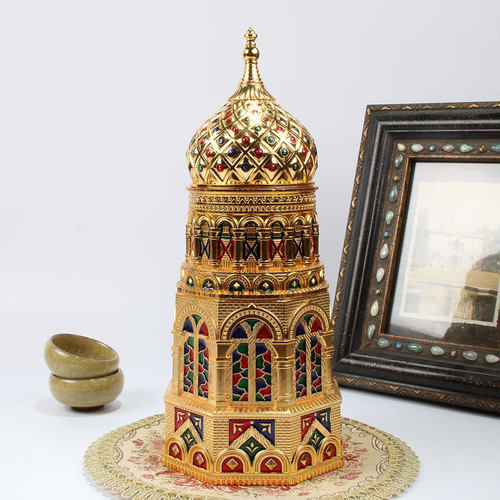 金属珐琅彩工艺品摆件欧式圆顶教堂茶叶罐创意建筑大号密封