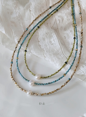 弥亦「静」天然淡水珍珠毕加索古董珠锁骨链手工vintage气质项链