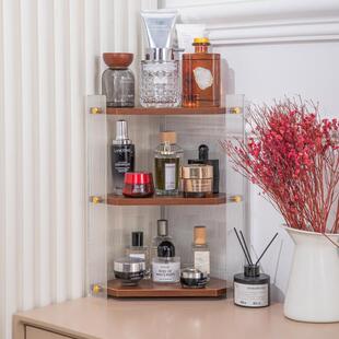 墙角实木三角置物架卫生间洗手台化妆品浴室台面转角亚克力收纳架