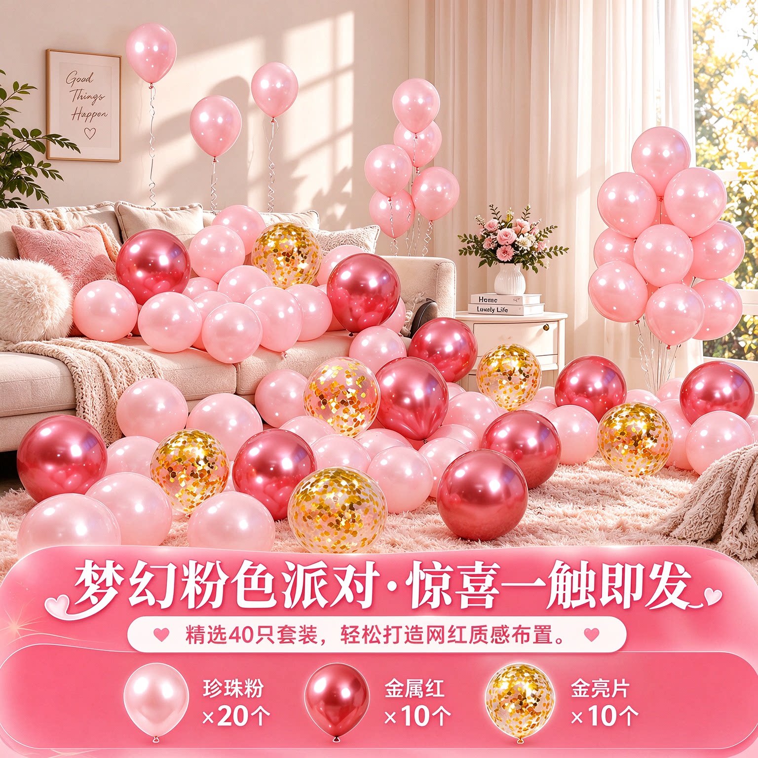粉色气球装饰婚礼结婚布置生日派对情人节求婚表告白网红场景汽球