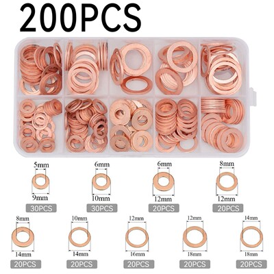 新200pcs铜垫片盒装 铜O型密封垫圈铜油封垫片组合跨境货源