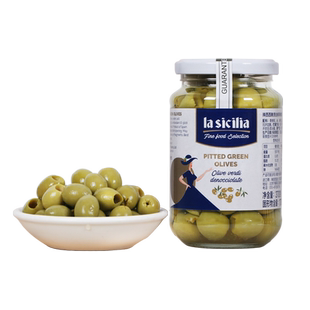 西班牙进口腌渍去核青橄榄370g瓶装辣西西里西餐披萨无核果肉罐头