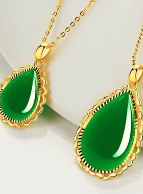 花边水滴绿金O字链新中式项链