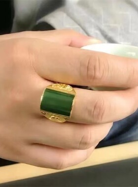 金色碧绿发戒指男款可调节