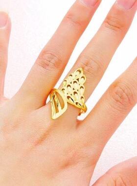 新款金色凤凰羽毛戒指