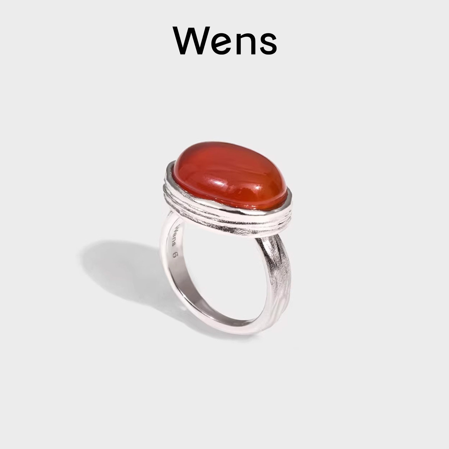 Wens复古红玛瑙戒指女高级感红色小众指环本命年轻奢宝石指环礼物