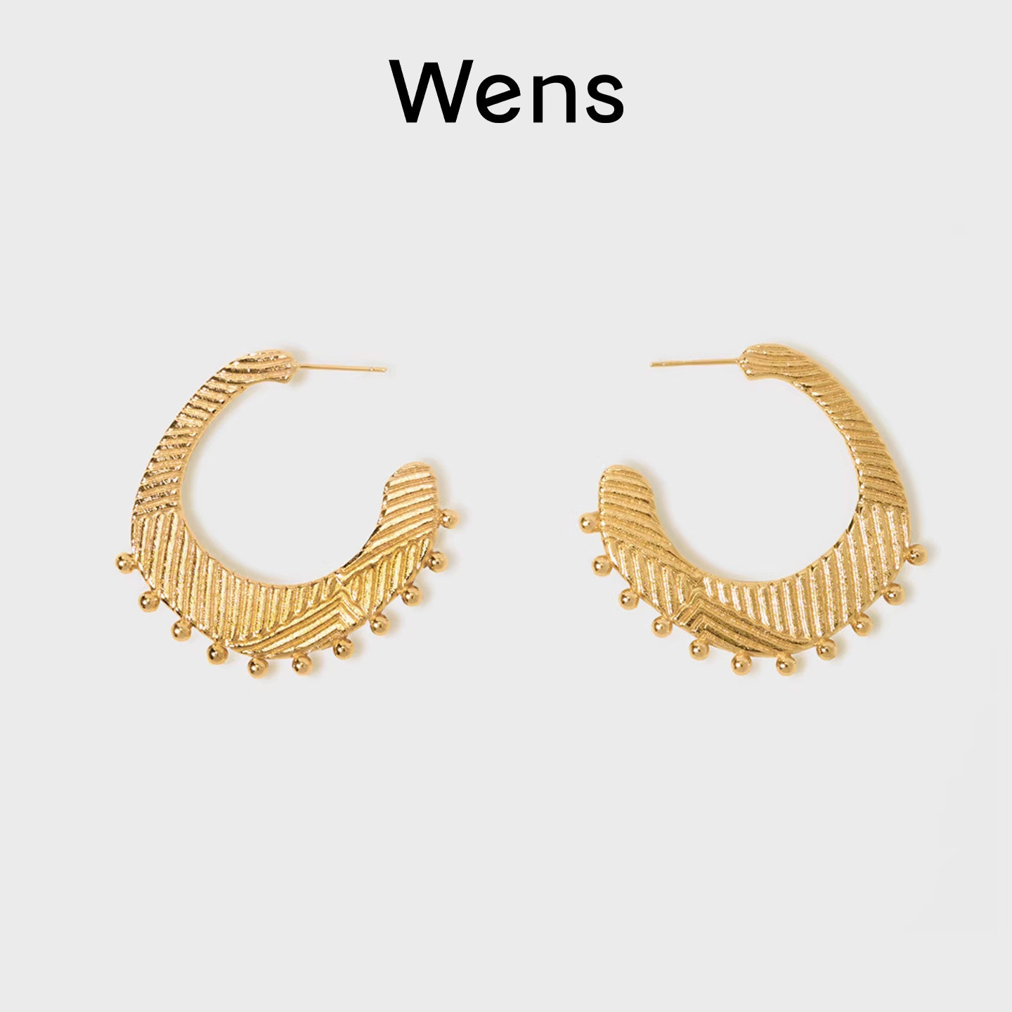 Wens部落系列图腾珠珠不规则耳圈耳饰女金银双色度假风送女友