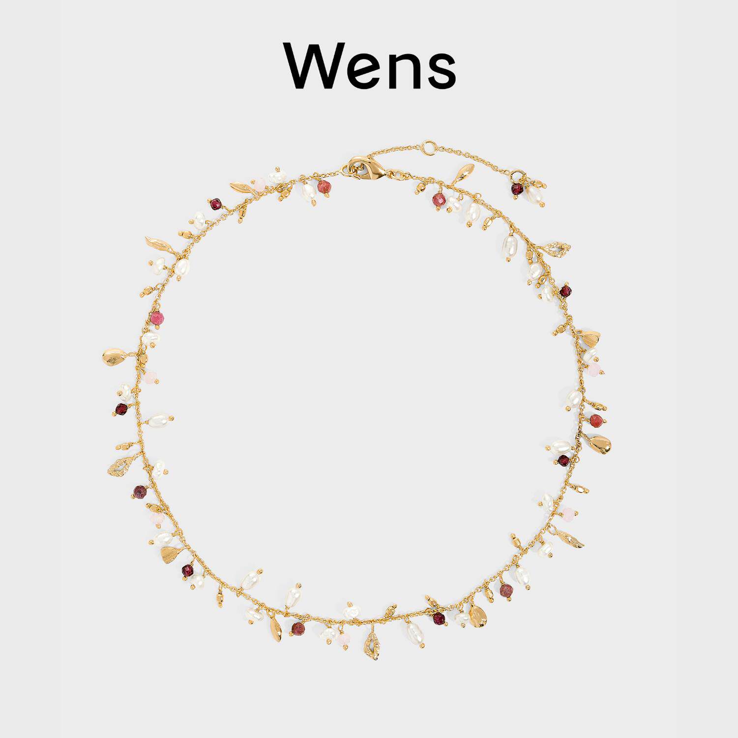Wens异域度假系列天然彩色碧玺串珠项链锁骨链女度假风小众饰品