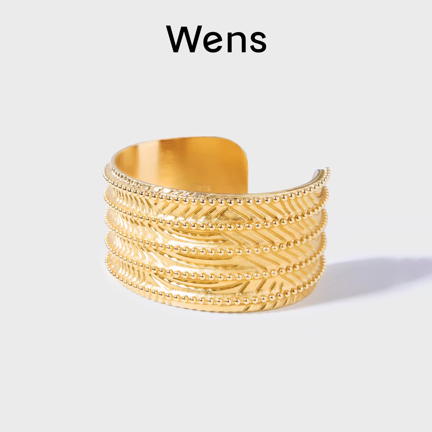 Wens部落系列图腾纹理金属珠珠开口手镯女宽版设计感度假风送女友
