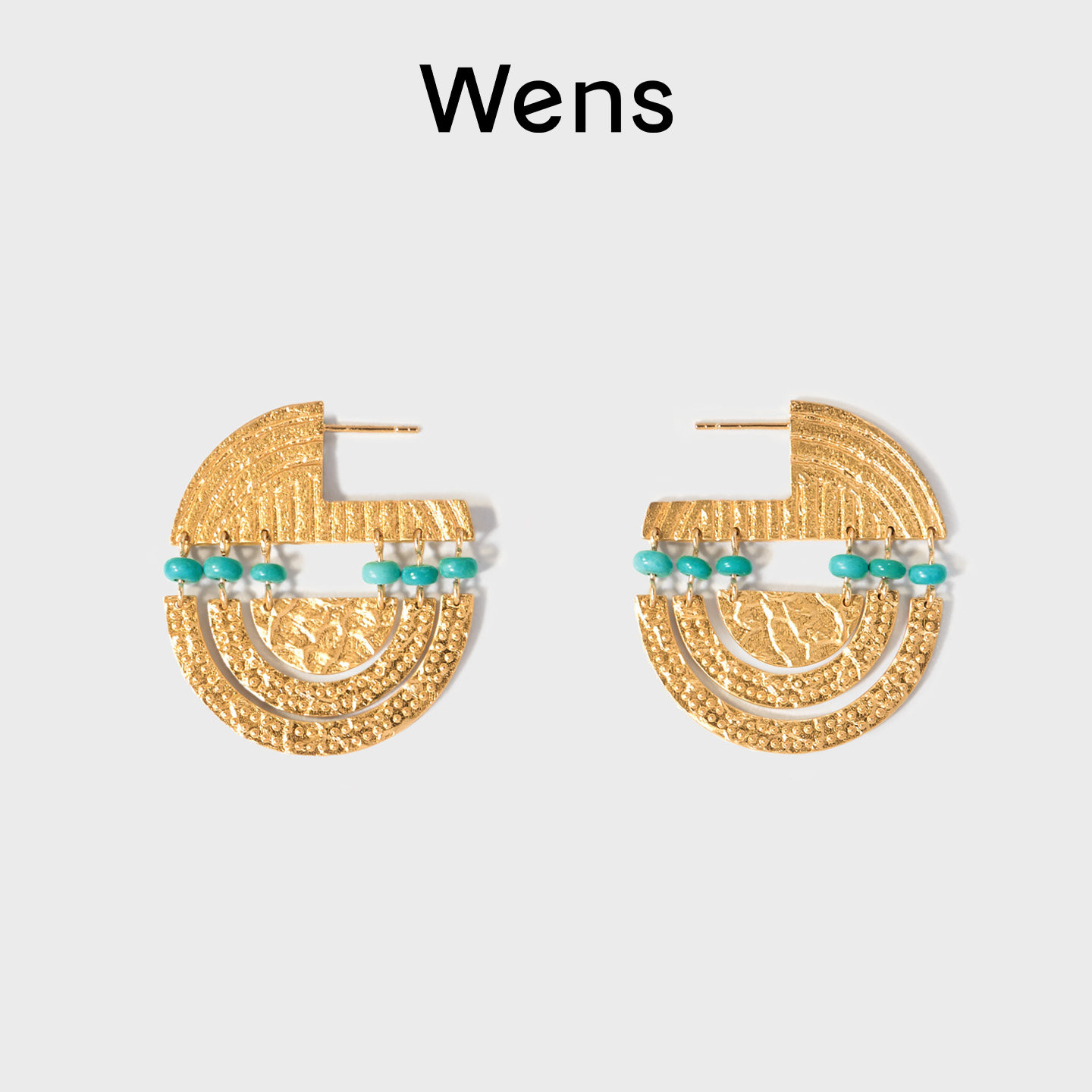 Wens【明星同款】部落图腾纹理绿松石多层圈圈耳环女小众度假耳饰