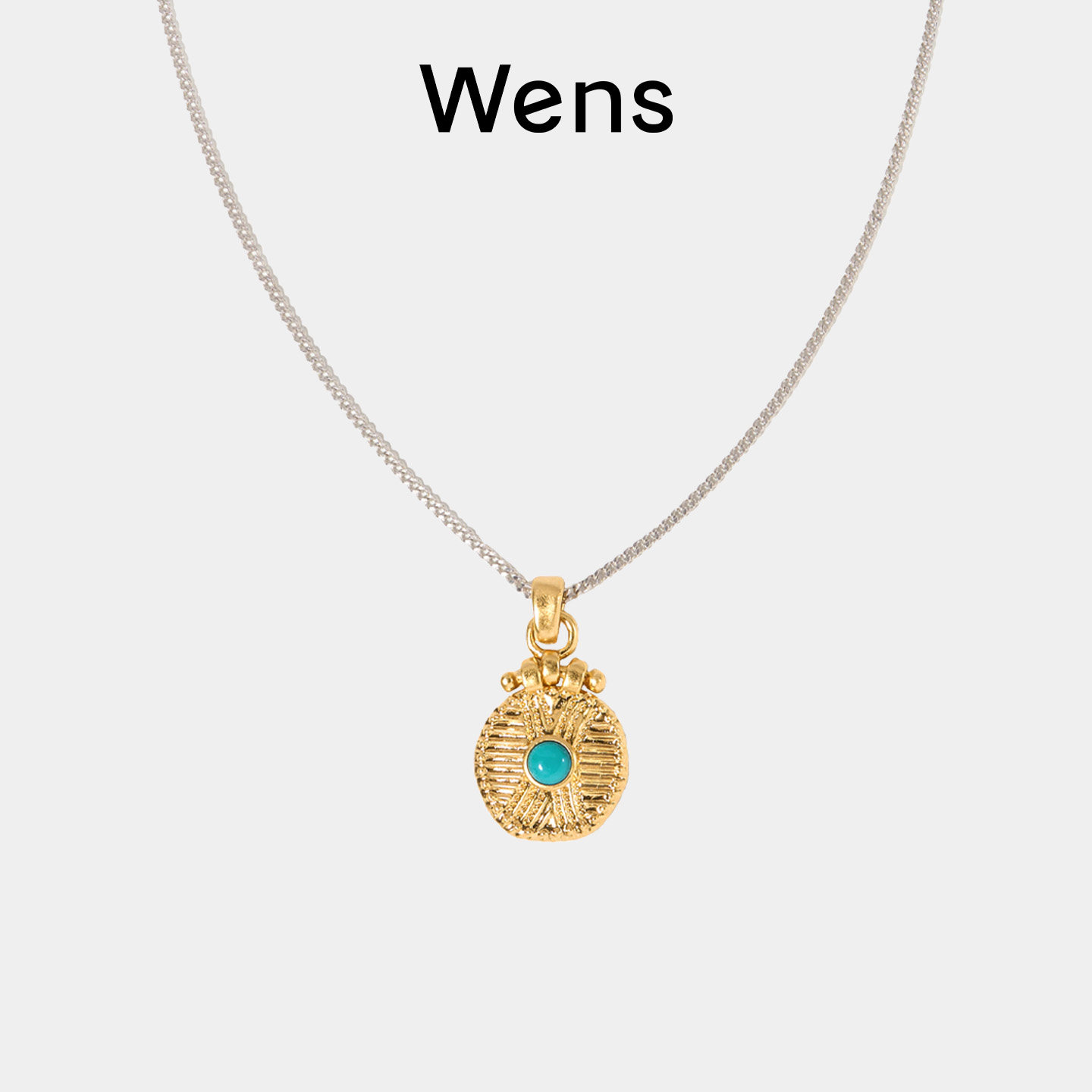 Wens部落系列图腾纹理镶仿绿松石虎眼石金币项链女原创小众度假