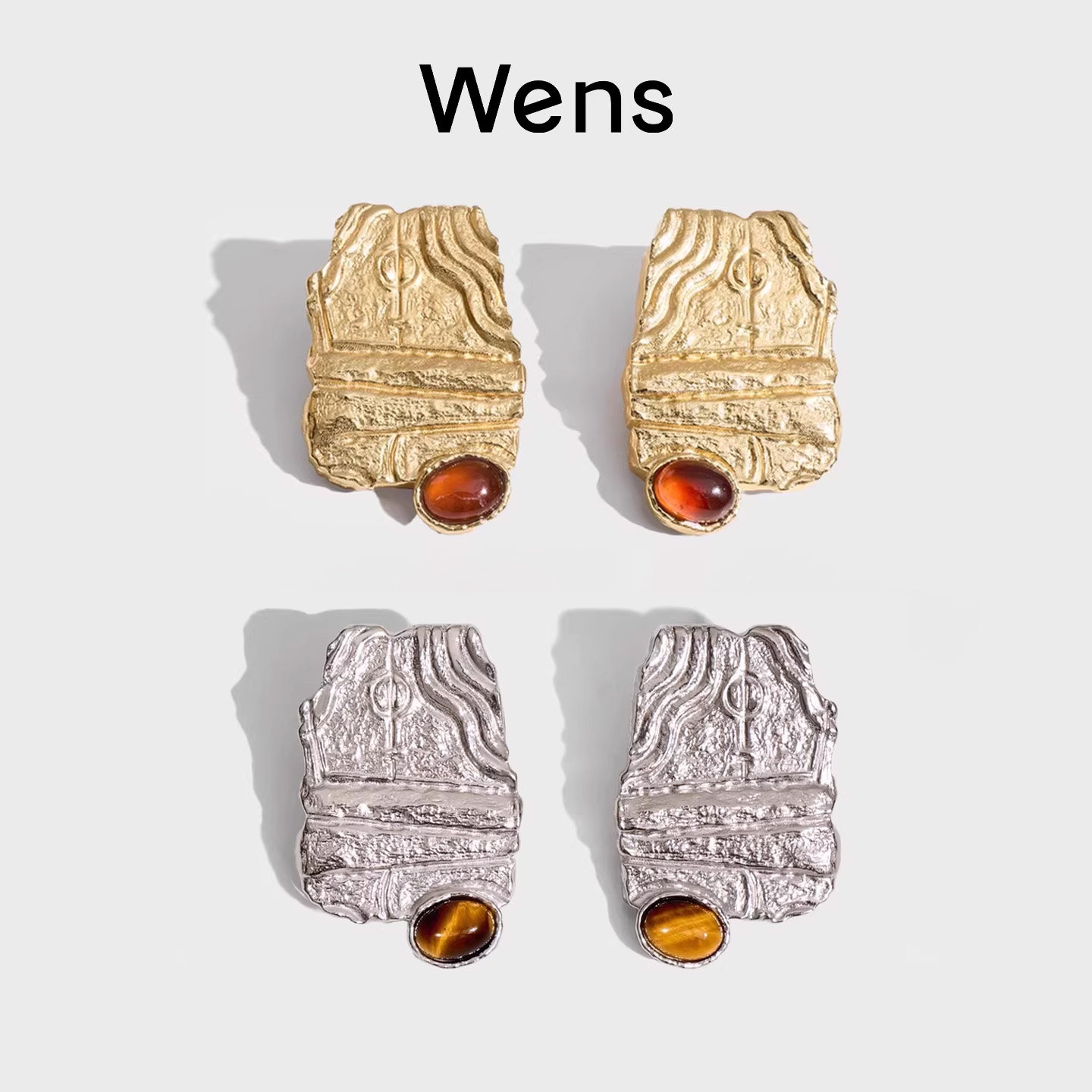 Wens「THE KISS」系列雕刻纹理红玛瑙耳环女金银色新年礼物送女友,饰品/流行首饰/时尚饰品新,耳环,淘宝优惠券,粉丝福利购,淘宝优惠卷