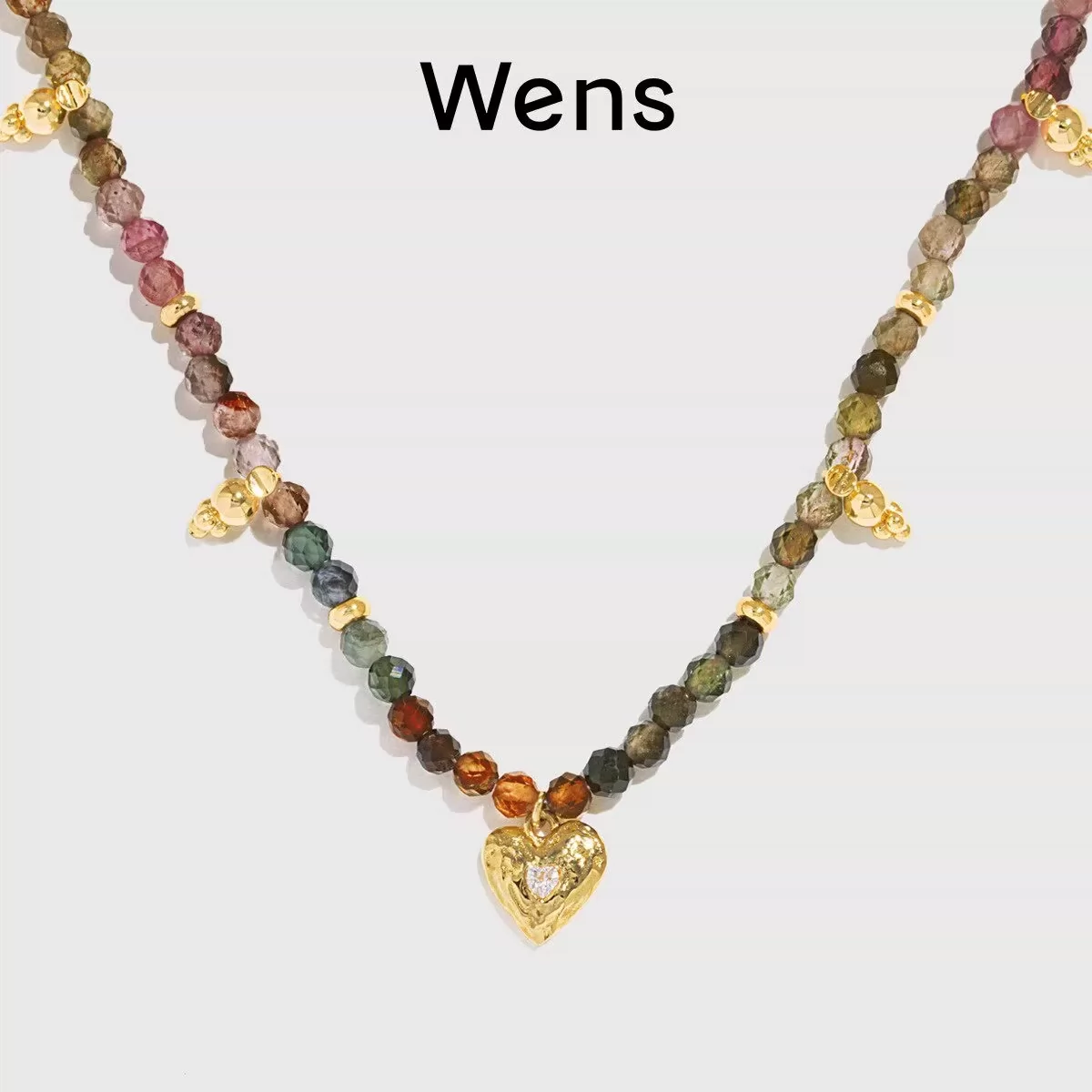 Wens爱心碧玺彩色串珠项链手链女原创法式度假叠戴小众多巴胺礼物