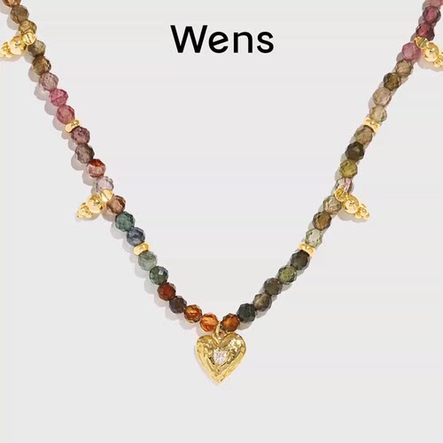 Wens爱心碧玺彩色串珠项链手链女原创法式度假叠戴小众多巴胺礼物
