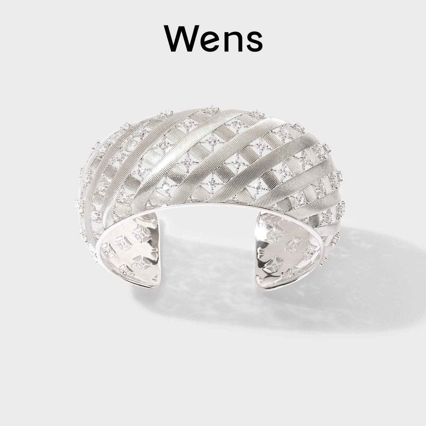 Wens 星辰系列菱格星钻拉丝弧面手镯女原创小众镶钻轻奢高级首饰