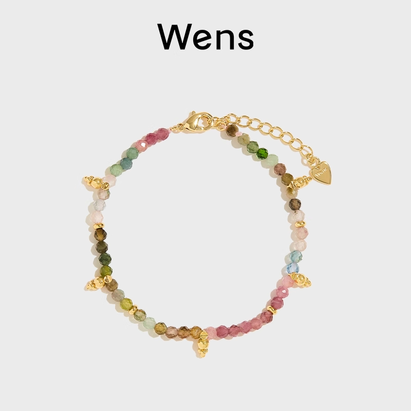 Wens爱心天然石碧玺彩色珠子手链原创设计女小众气质高级感礼物