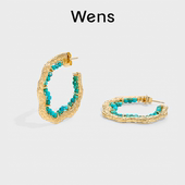 Wens异域度假系列肌理感绿松石淡水珍珠耳环项链女耳圈女度假风