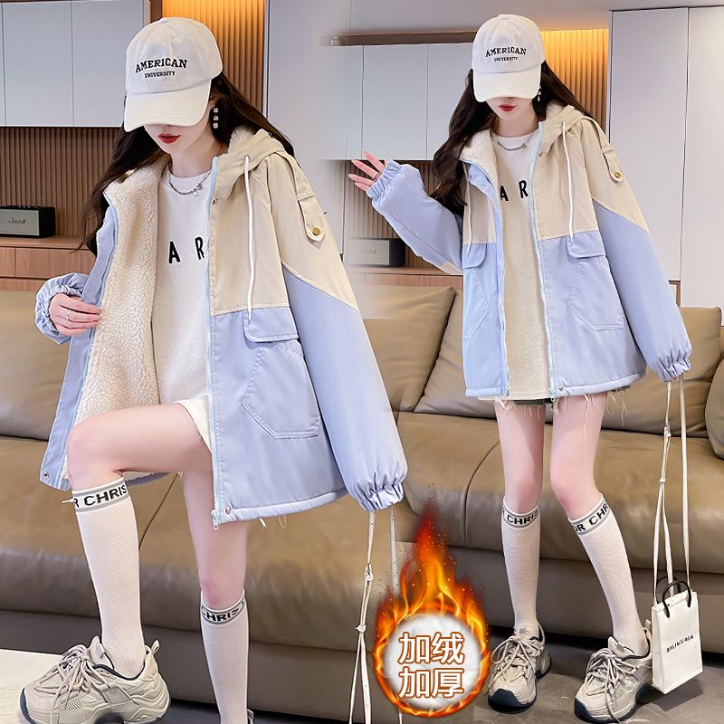 加绒加厚羊羔毛外套女秋