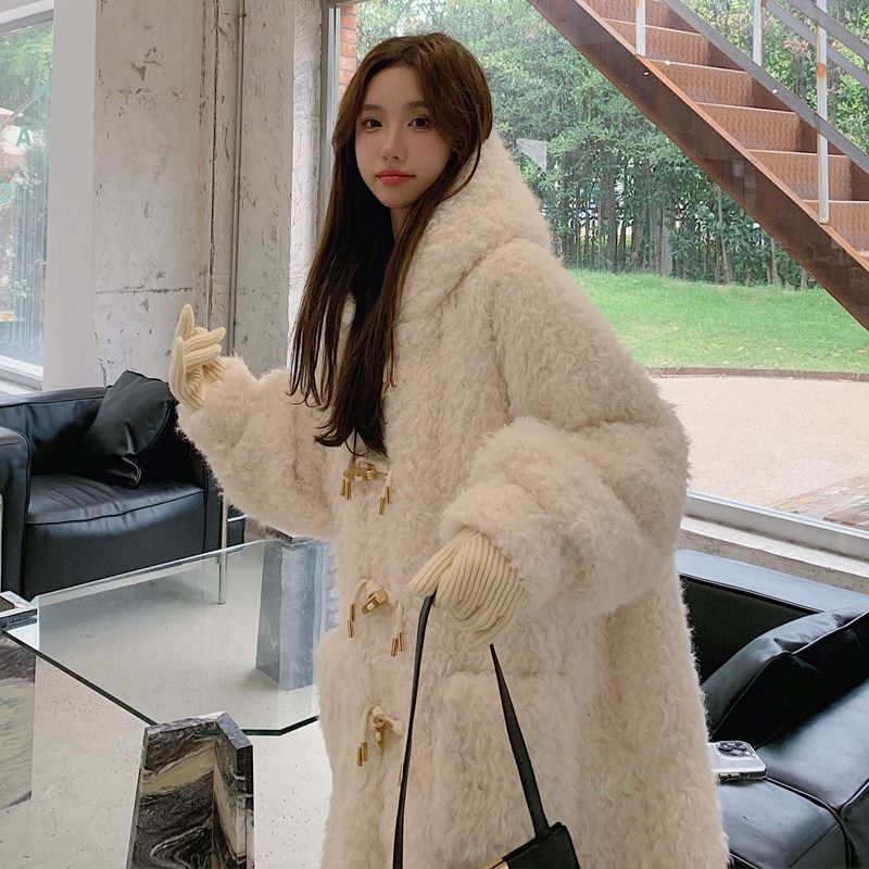 冬季连帽皮草羊羔绒外套