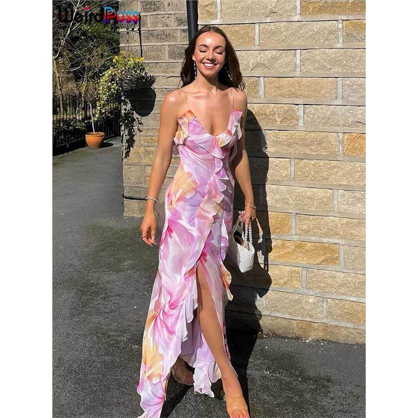 Woman Summer Straple Splits Irregular Tassel Patchwork Dress