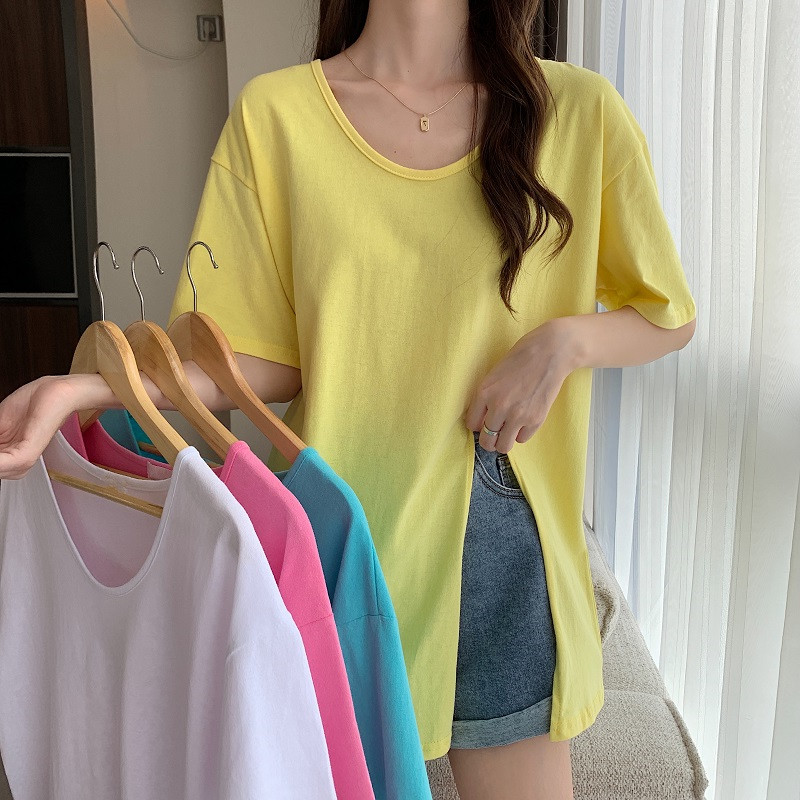 亚马逊欧美风T恤简约特大码女装