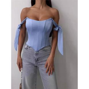 Women Elegar Solid Bandage Kawaii Top Satin Backless Corset
