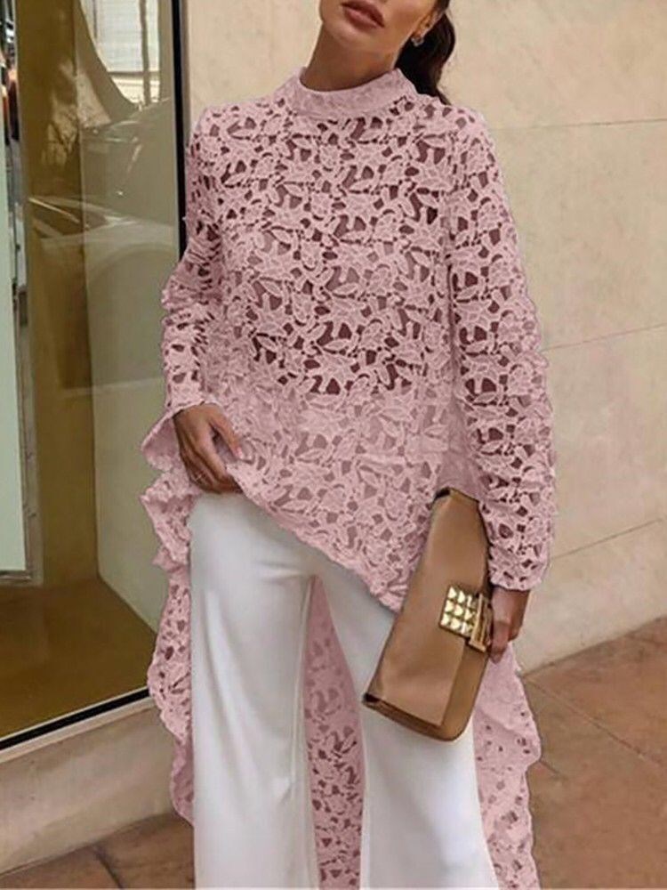Irregular sort before long lace dress women 蕾丝连衣裙女