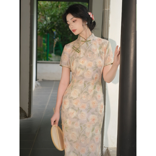 少女短袖 故双栖 日常低领改良旗袍年轻款 夏季 民国风连衣裙 繁花